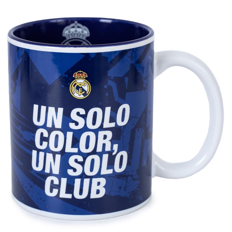 Real Madrid CF One Colour One Club Ceramic Mug - Half and Half Blue White Design with Crest