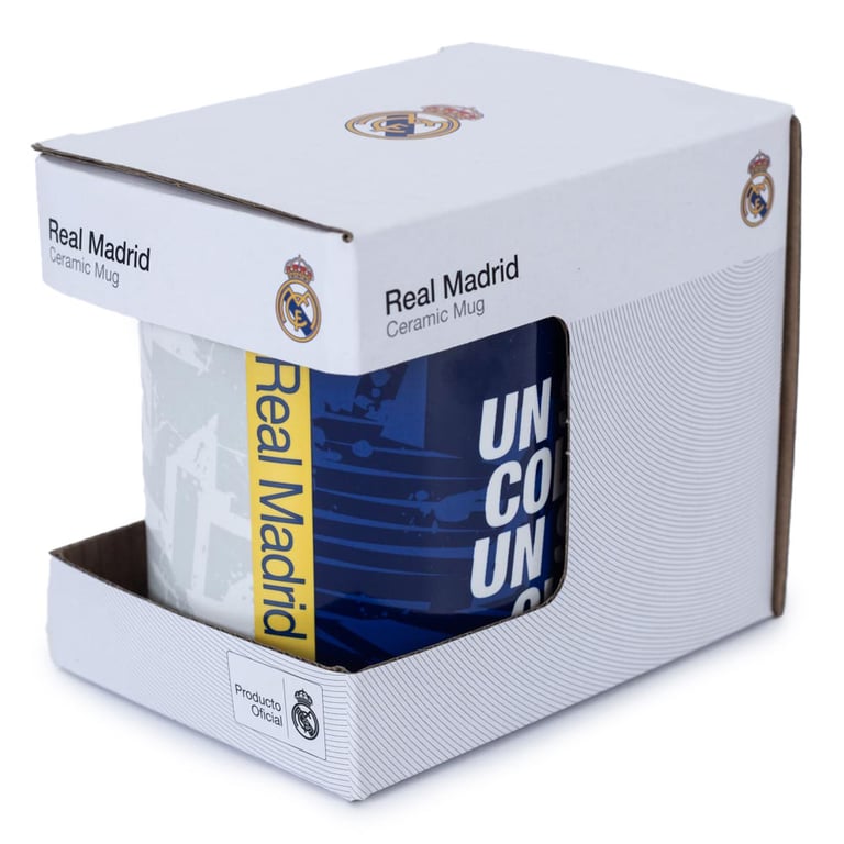 Real Madrid CF One Colour One Club Ceramic Mug - Half and Half Blue White Design with Crest