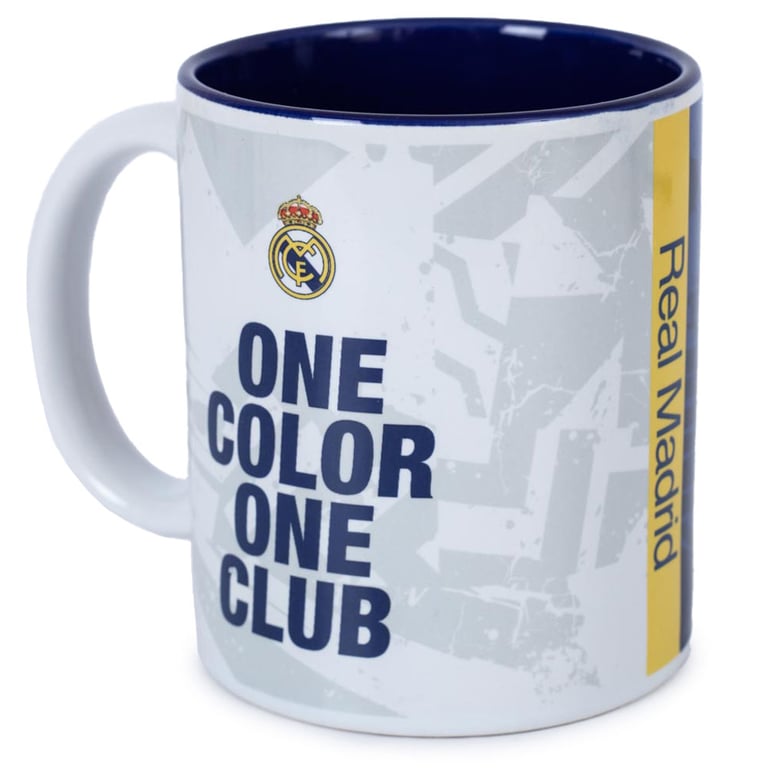 Real Madrid CF One Colour One Club Ceramic Mug - Half and Half Blue White Design with Crest