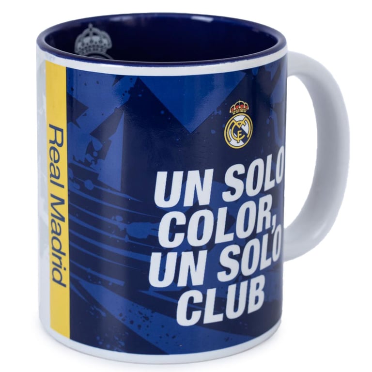 Real Madrid CF One Colour One Club Ceramic Mug - Half and Half Blue White Design with Crest