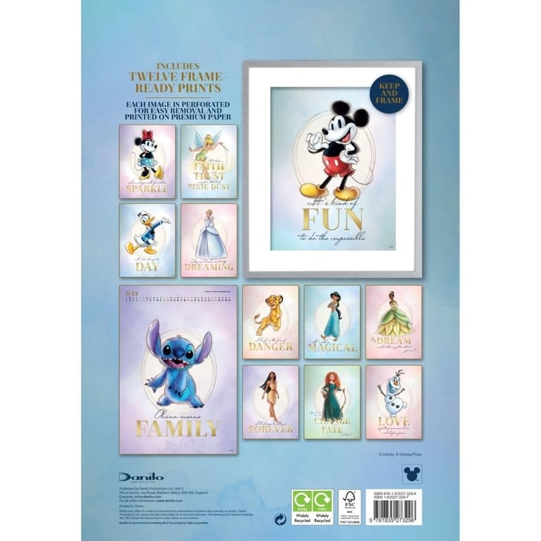 Disney Deluxe Collectors Edition 2025 Calendar - Frame Ready Prints and Plastic Free Packaging