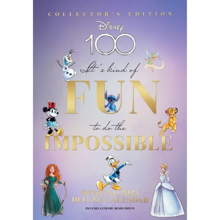 Disney Deluxe Collectors Edition 2025 Calendar - Frame Ready Prints and Plastic Free Packaging