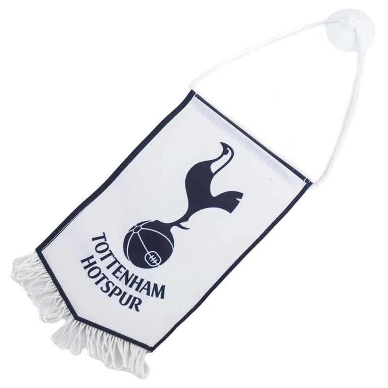 Tottenham Hotspur FC White Mini Pennant with Crest and Tassels for Car or Window Decoration