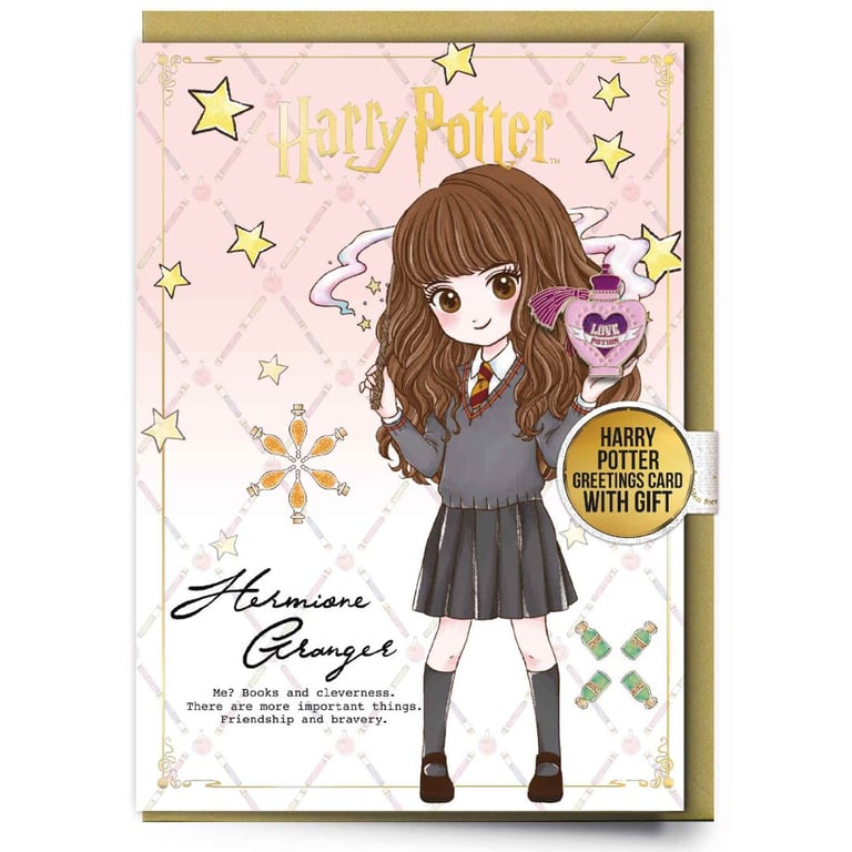 Harry Potter Hermione Greetings Card with Removable Love Potion Badge