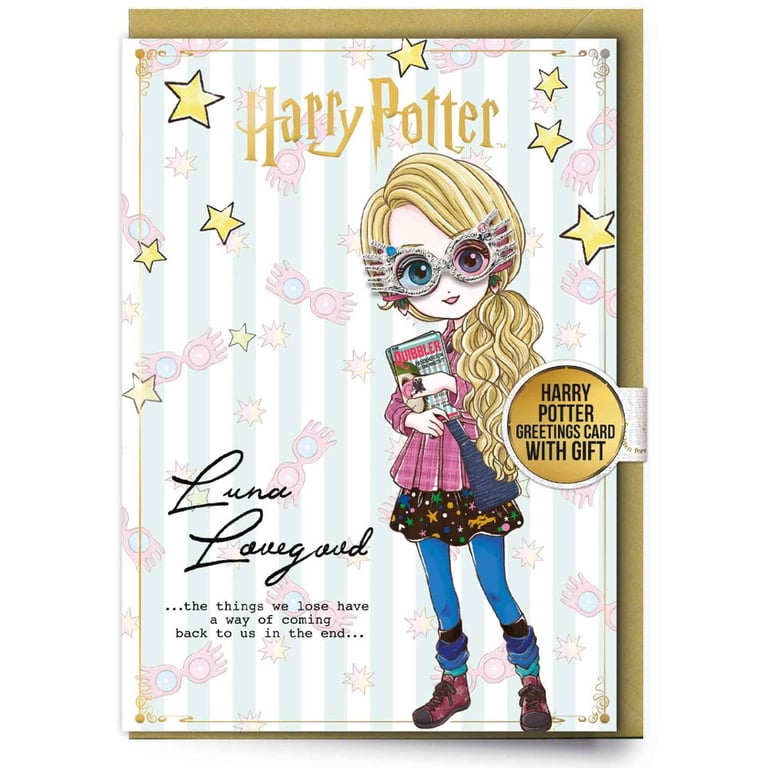 Harry Potter Luna Lovegood Removable Badge Greetings Card with Gold Envelope
