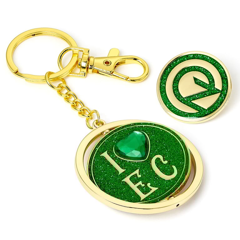Wicked Emerald City Charm Keyring & Badge Set - Metal Alloy with Gold Finish and Heart Crystal Detail