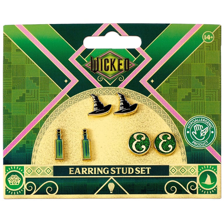 Elphaba Stud Earrings - Gold Plated Fantasy Earrings with Detailed Witch & Potion Design