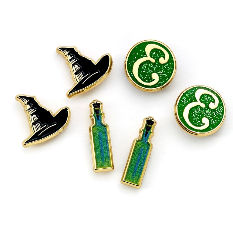 Elphaba Stud Earrings - Gold Plated Fantasy Earrings with Detailed Witch & Potion Design