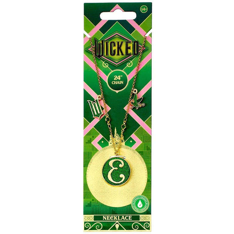 Wicked Elphaba Emerald Green Initial Gold Plated Necklace 24 Chain