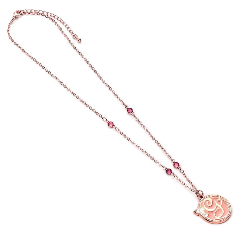 Wicked Rose Gold Plated Glinda Initial Necklace with 25 Extender Chain and Peach Background Link Design