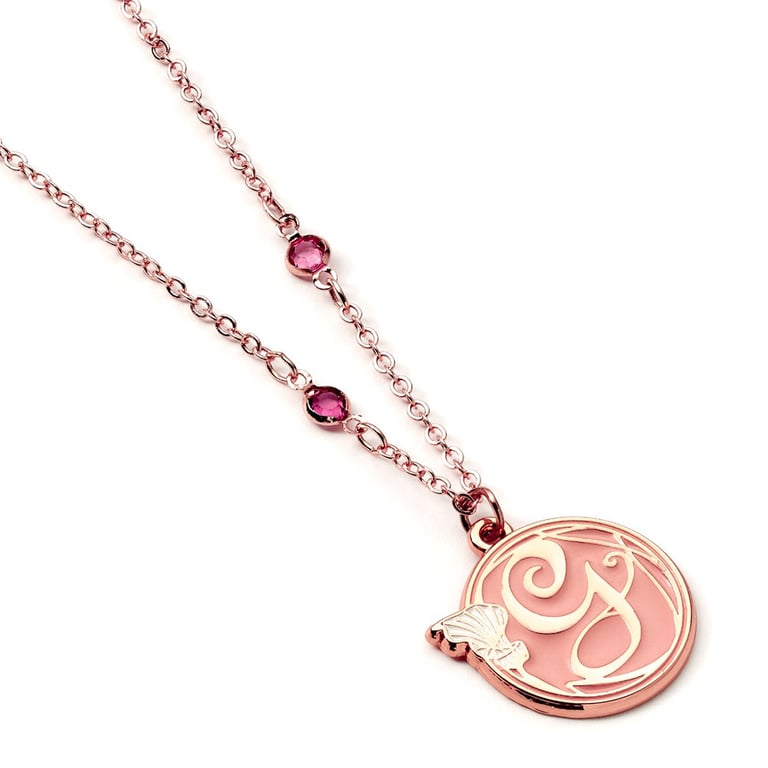 Wicked Rose Gold Plated Glinda Initial Necklace with 25 Extender Chain and Peach Background Link Design