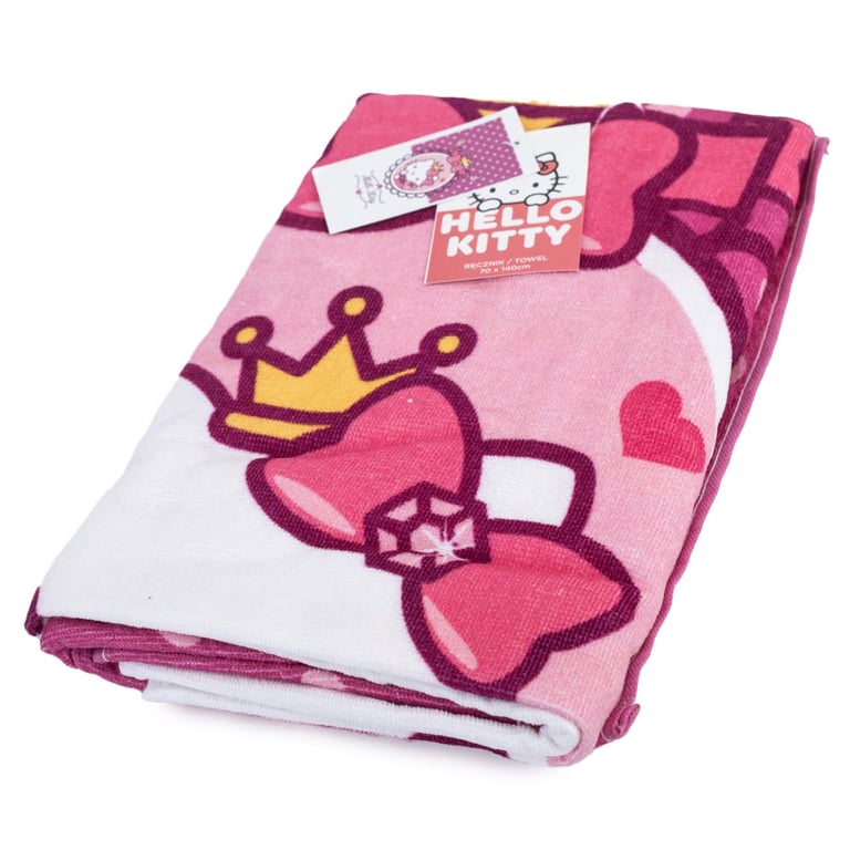 Hello Kitty Soft Velour Beach Towel - 100 Cotton, Baby Pink, Crown Design