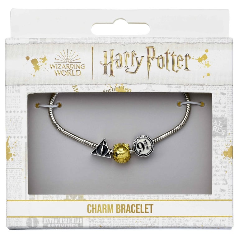Harry Potter Official Licensed Silver Plated Charm Bracelet with 3 Bead Charms