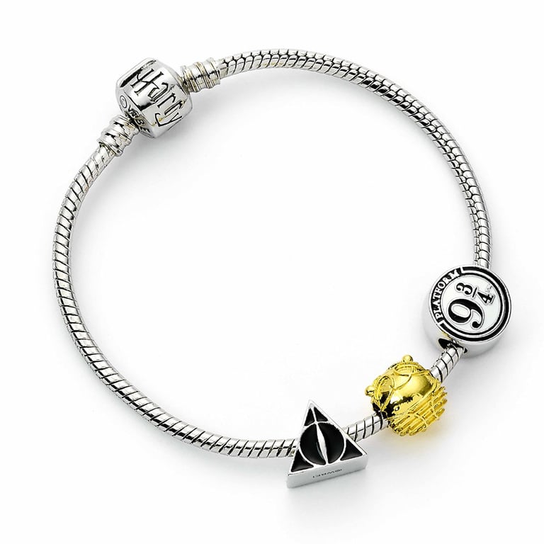 Harry Potter Official Licensed Silver Plated Charm Bracelet with 3 Bead Charms