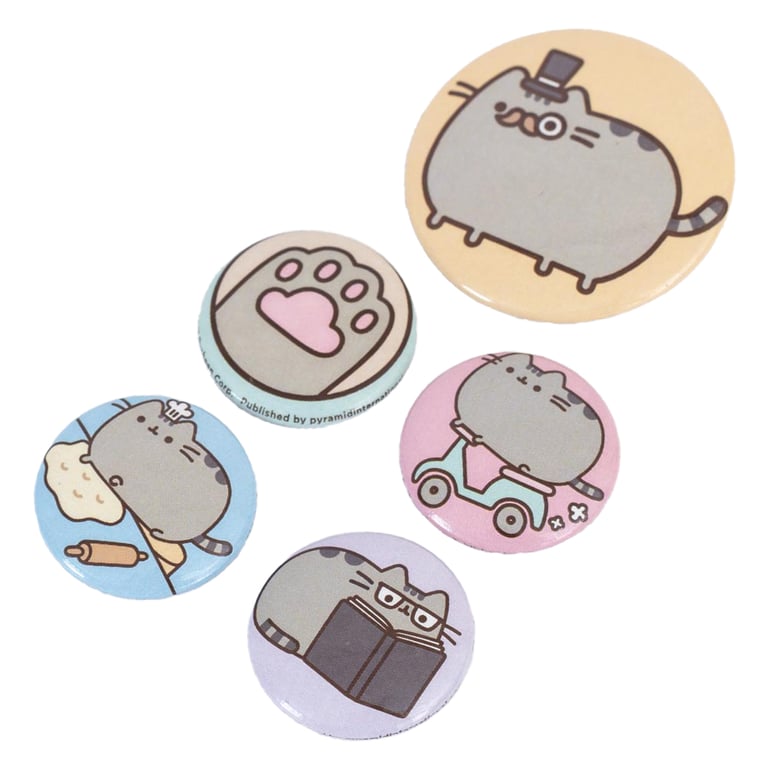 Pusheen Fancy Button Badge Set - Adorable Pusheen Character Badges for School Bags and Clothing