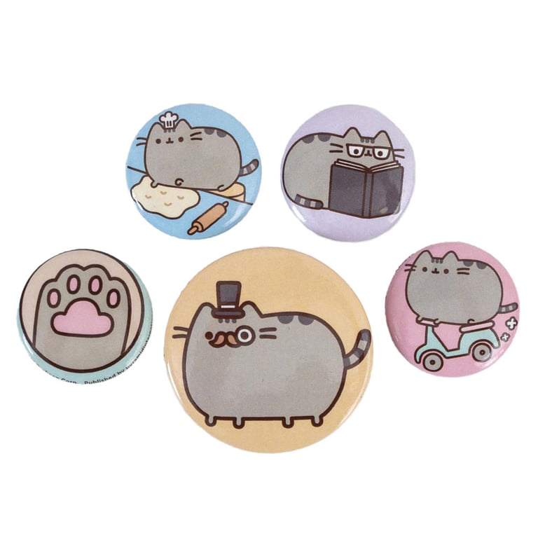 Pusheen Fancy Button Badge Set - Adorable Pusheen Character Badges for School Bags and Clothing