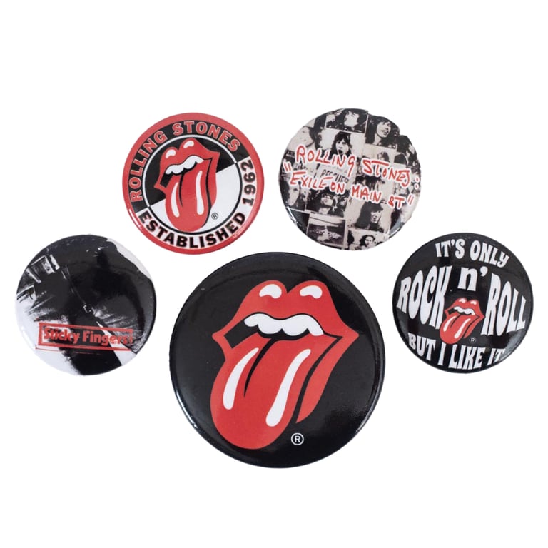Rolling Stones Classic Button Badge Set - Official Music Memorabilia Badges with Safety Pin Fixing