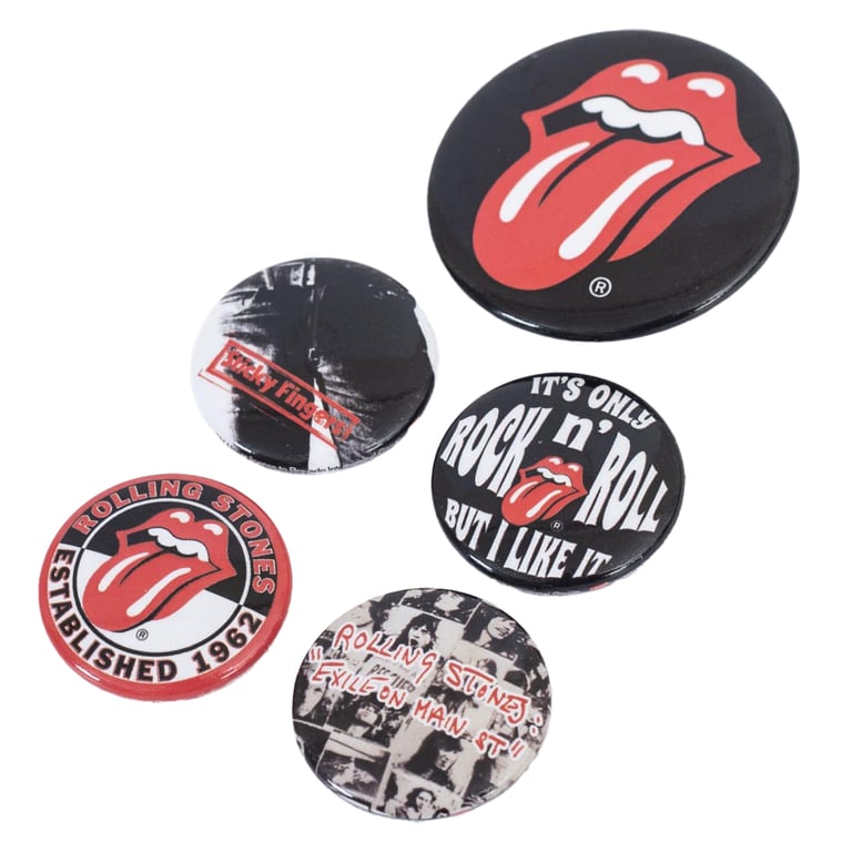 Rolling Stones Classic Button Badge Set - Official Music Memorabilia Badges with Safety Pin Fixing