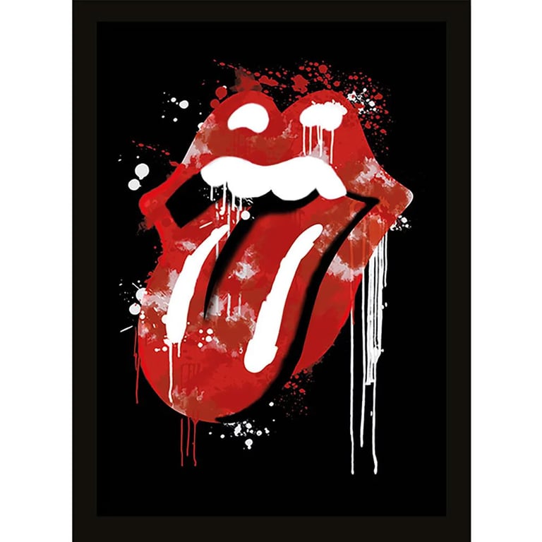 The Rolling Stones Graffiti Lips Framed Print - High Resolution Artwork in Black Shatterproof Frame
