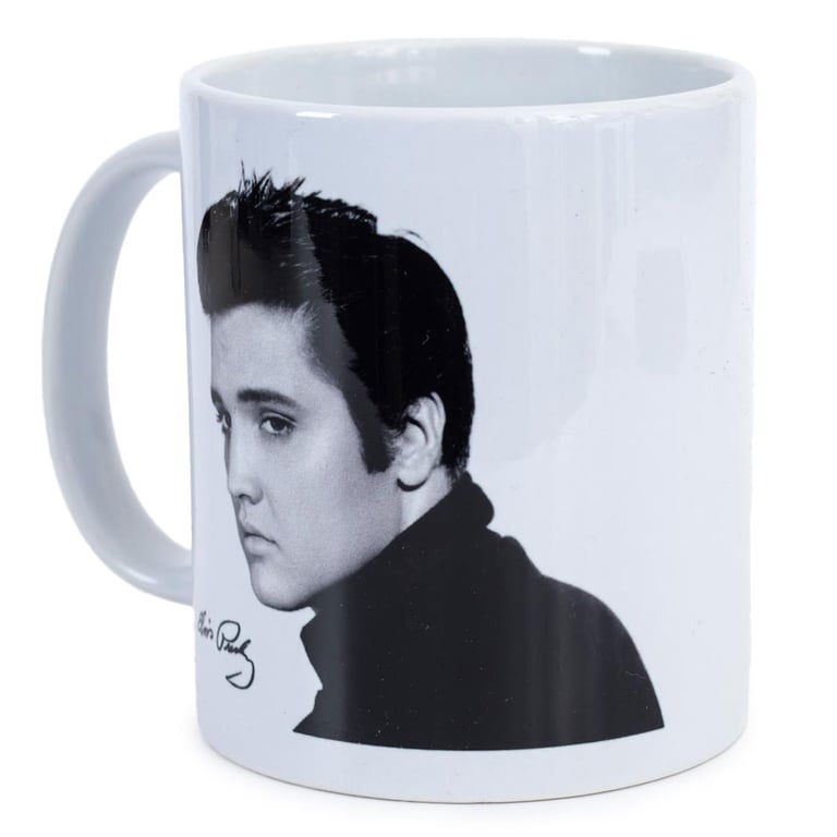 Elvis Presley Signed Portrait Ceramic Coffee Mug - White Handle Home Decor Collectible