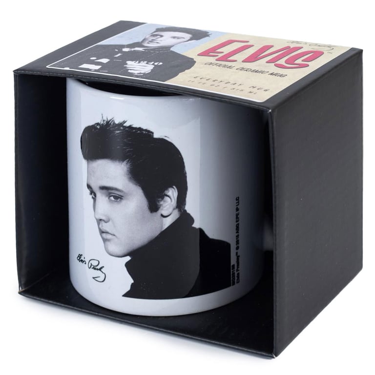 Elvis Presley Signed Portrait Ceramic Coffee Mug - White Handle Home Decor Collectible