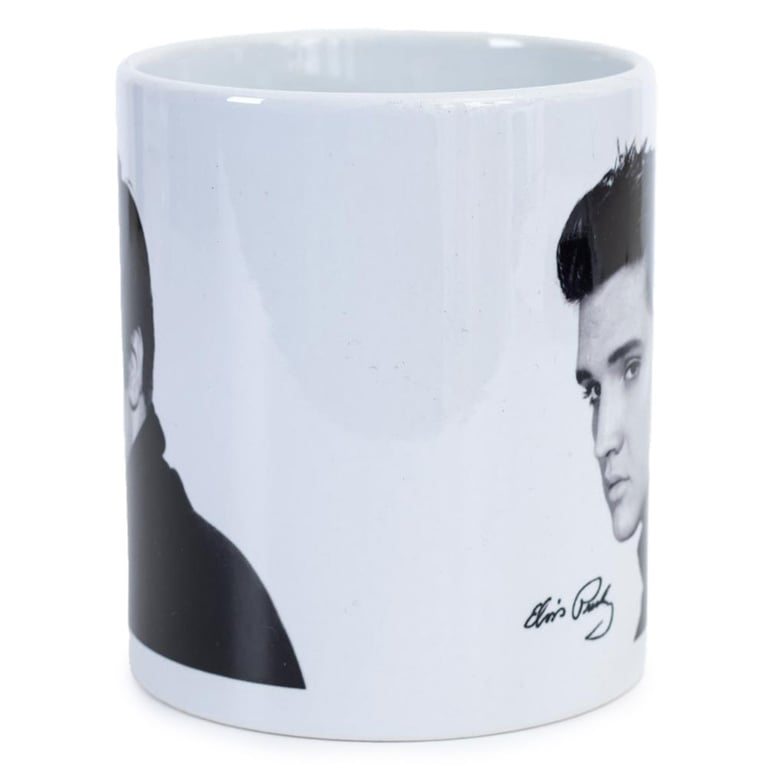Elvis Presley Signed Portrait Ceramic Coffee Mug - White Handle Home Decor Collectible