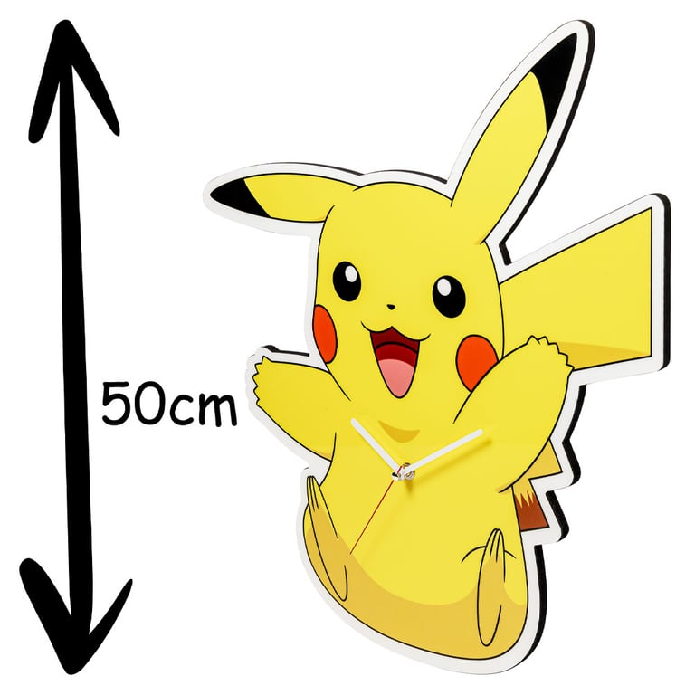 Pokemon XL Premium Wooden Pikachu Shaped Modern Quartz Wall Clock - Battery Operated Home Decor