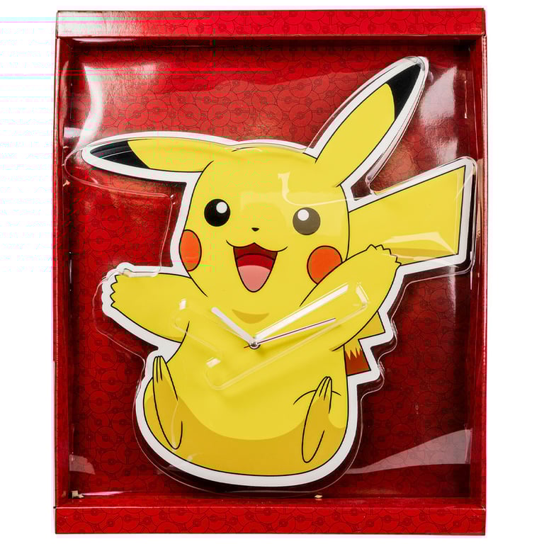 Pokemon XL Premium Wooden Pikachu Shaped Modern Quartz Wall Clock - Battery Operated Home Decor