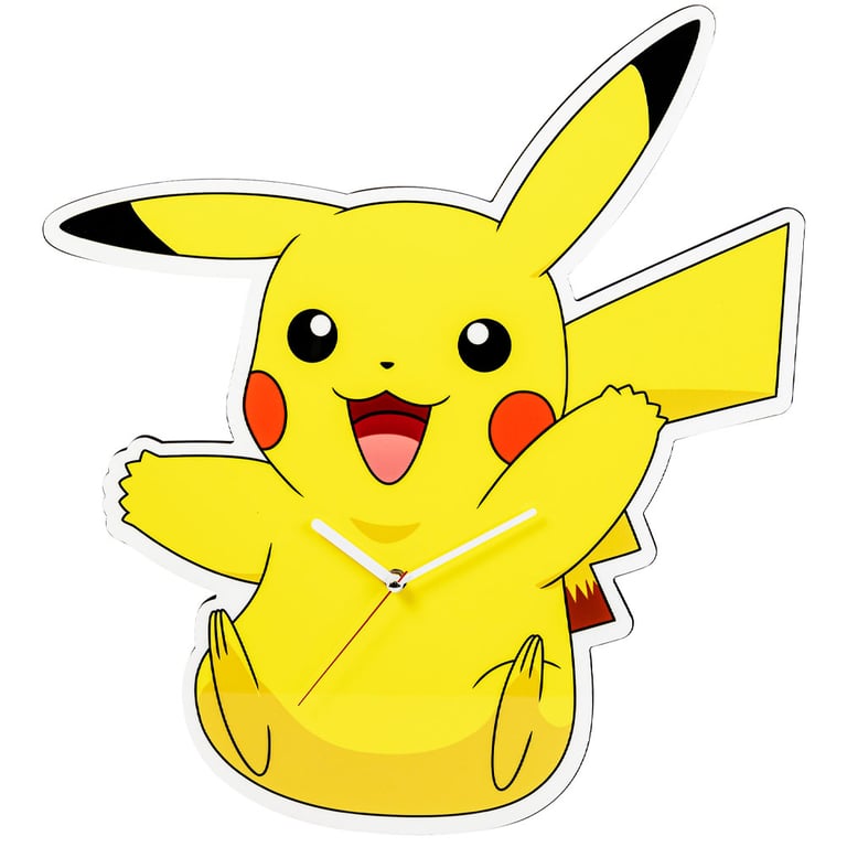 Pokemon XL Premium Wooden Pikachu Shaped Modern Quartz Wall Clock - Battery Operated Home Decor