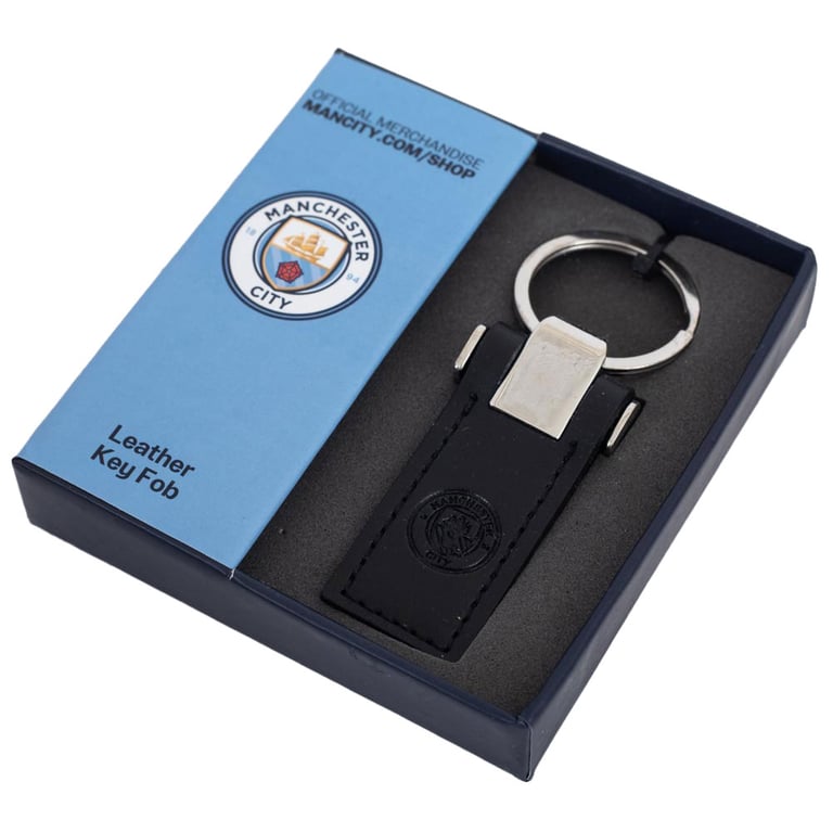 Manchester City FC Executive Leather Key Fob - Debossed Crest & Metal Keeper
