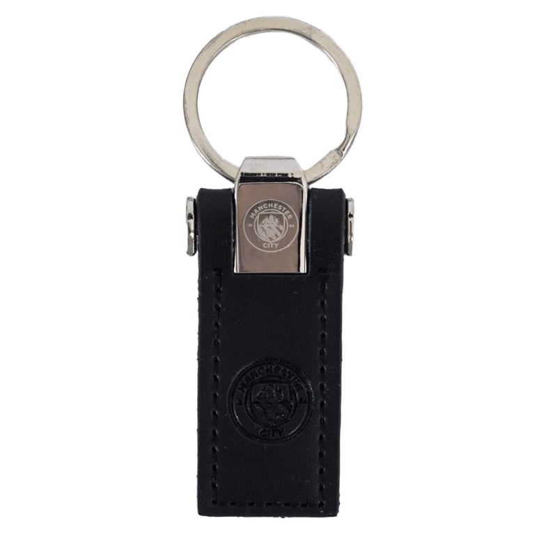 Manchester City FC Executive Leather Key Fob - Debossed Crest & Metal Keeper
