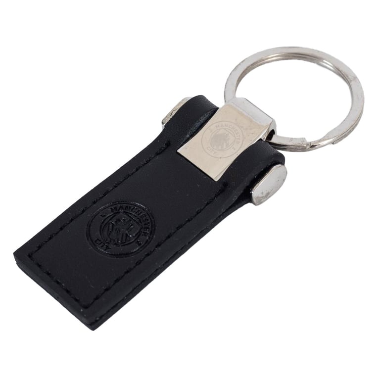 Manchester City FC Executive Leather Key Fob - Debossed Crest & Metal Keeper