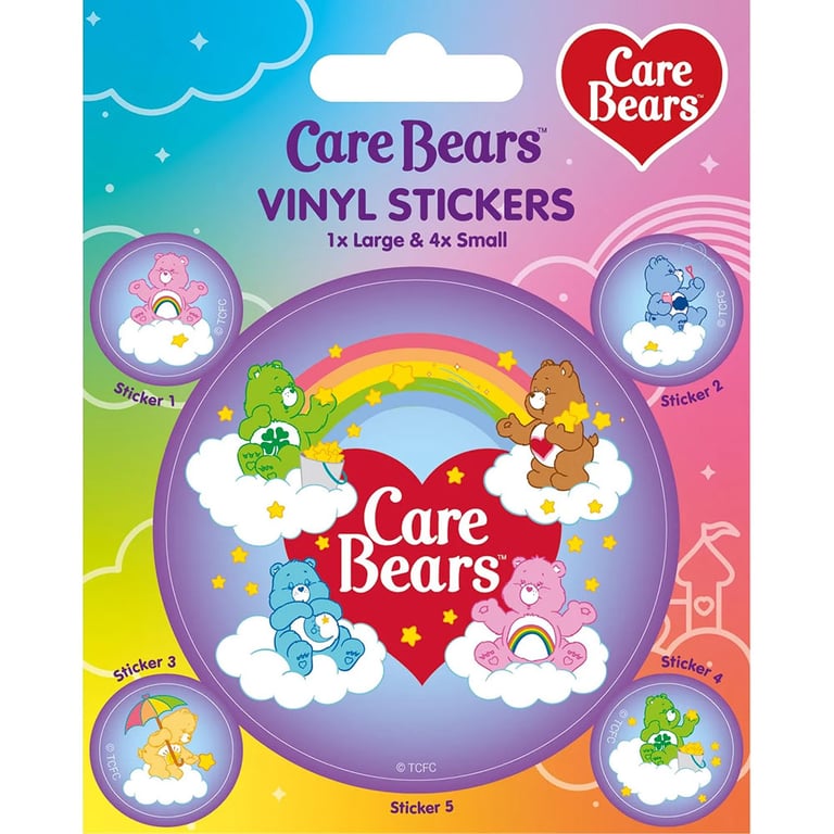 Care Bears Vinyl Stickers - Glossy Cloud Decorations with Happy Characters