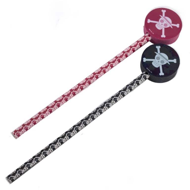 One Piece Multi-Print Pencil Set with Eraser Toppers - Red & Black Striped Design