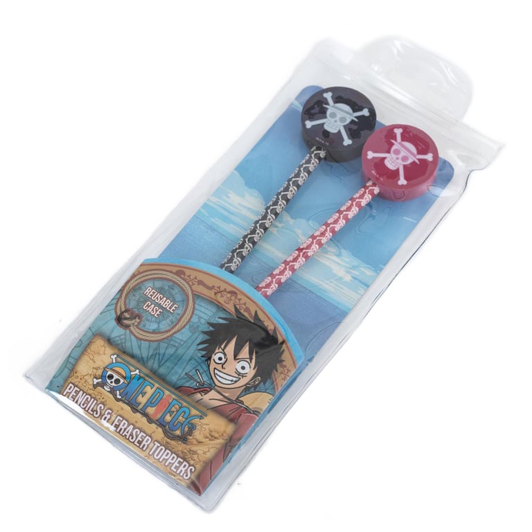 One Piece Multi-Print Pencil Set with Eraser Toppers - Red & Black Striped Design