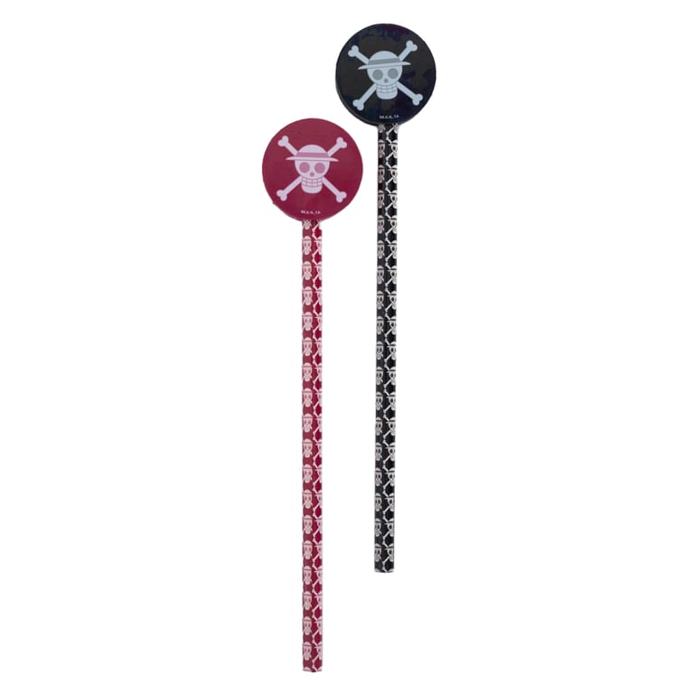 One Piece Multi-Print Pencil Set with Eraser Toppers - Red & Black Striped Design