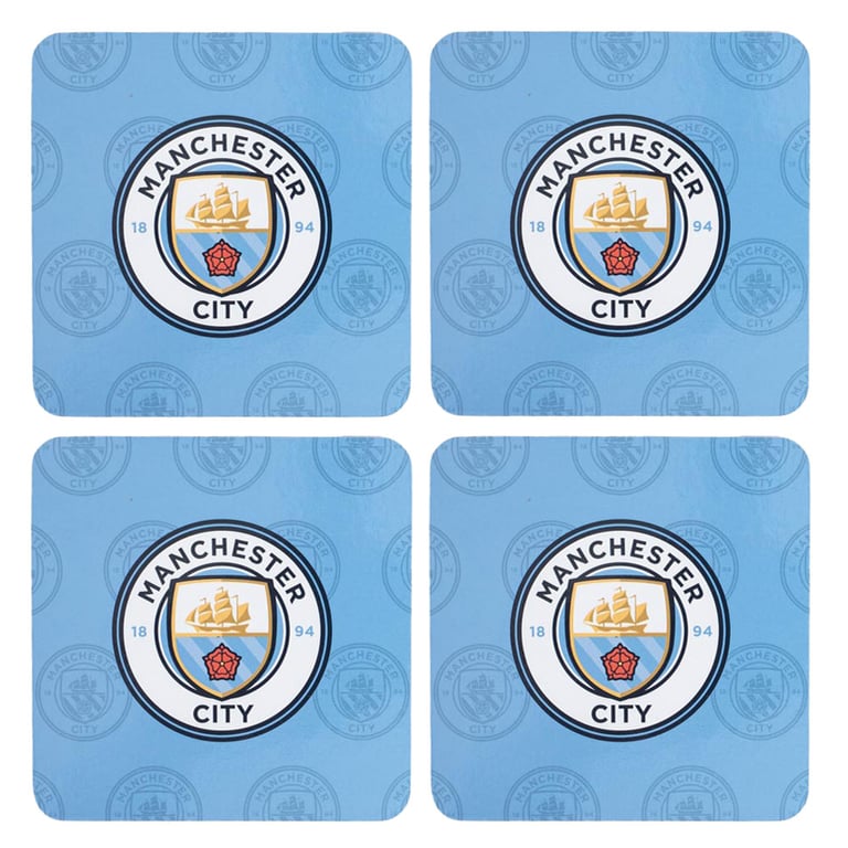 Manchester City FC 4pk Cork Coasters - Sky Blue Crest Design