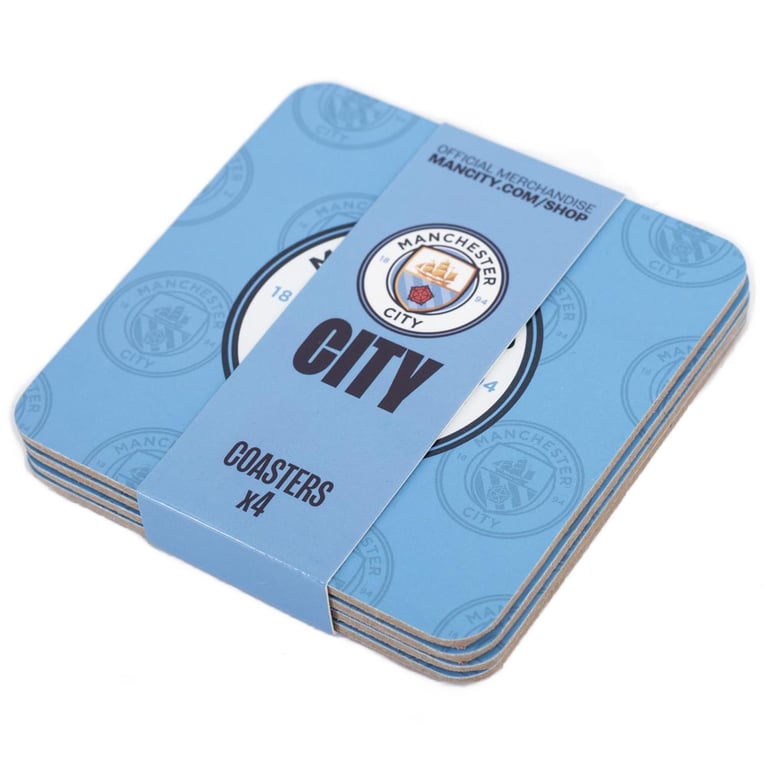 Manchester City FC 4pk Cork Coasters - Sky Blue Crest Design
