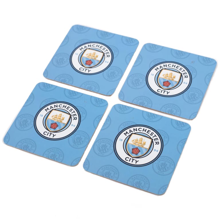 Manchester City FC 4pk Cork Coasters - Sky Blue Crest Design