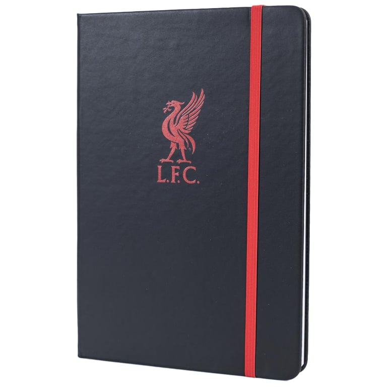 Liverpool FC Classic Ruled Notebook - Black Faux Leather with Liverbird Crest and Bookmark