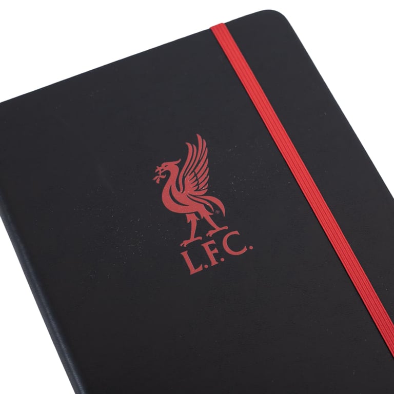 Liverpool FC Classic Ruled Notebook - Black Faux Leather with Liverbird Crest and Bookmark