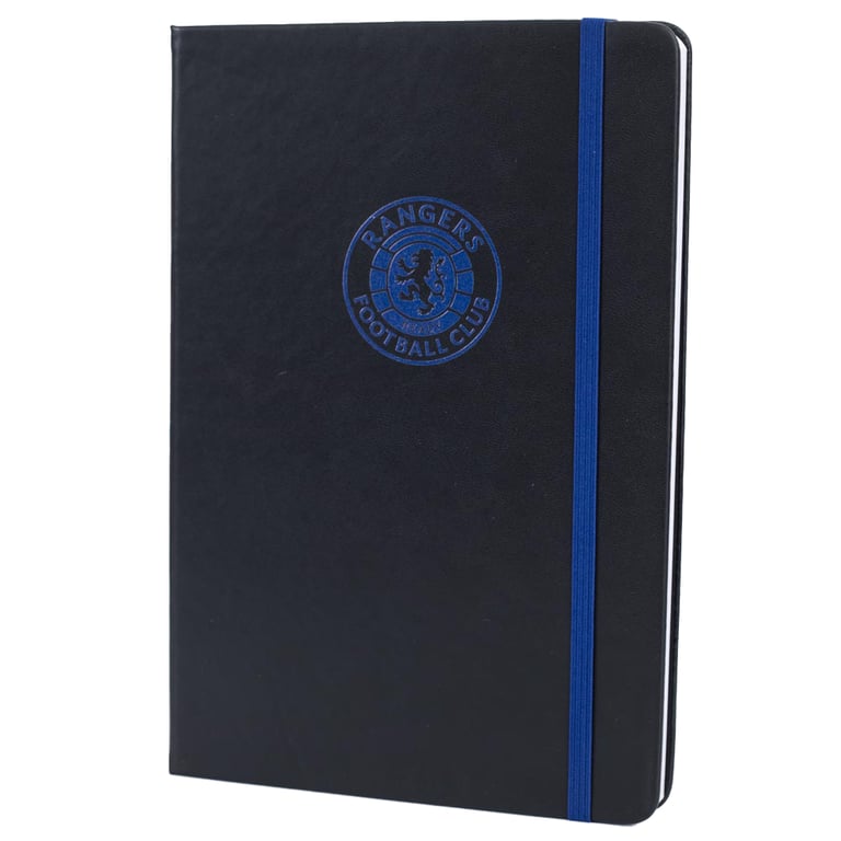 Rangers FC Classic Black Faux Leather Notebook with Royal Blue Ruled Pages and Bookmark