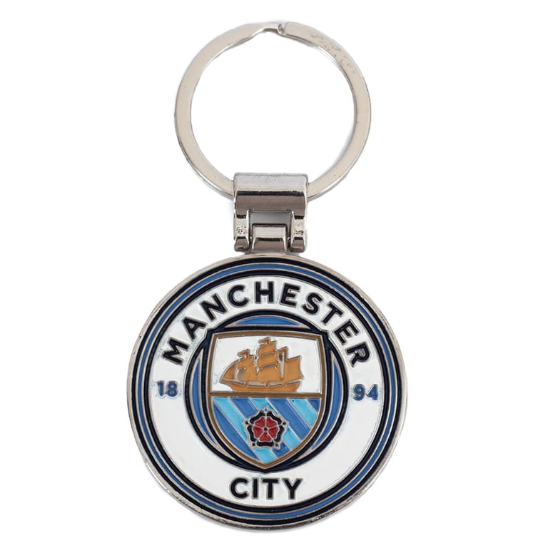 Manchester City FC Executive Crest Keyring - Die Stamped Metal Keyring with Enamel Infill and Split Ring Design