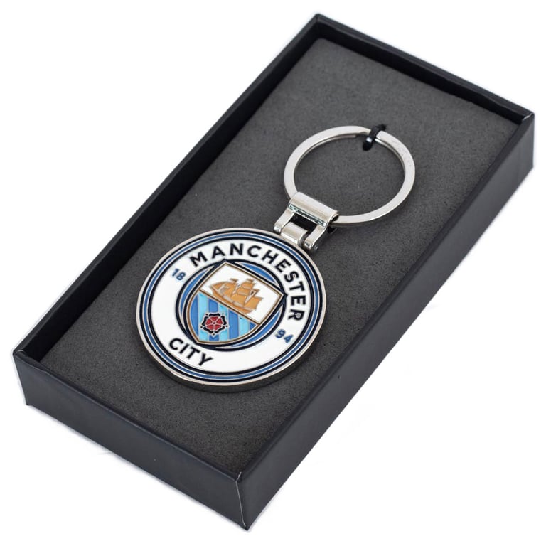 Manchester City FC Executive Crest Keyring - Die Stamped Metal Keyring with Enamel Infill and Split Ring Design