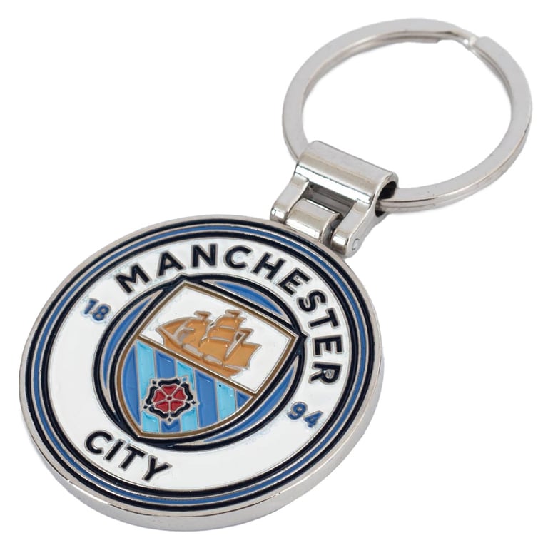 Manchester City FC Executive Crest Keyring - Die Stamped Metal Keyring with Enamel Infill and Split Ring Design