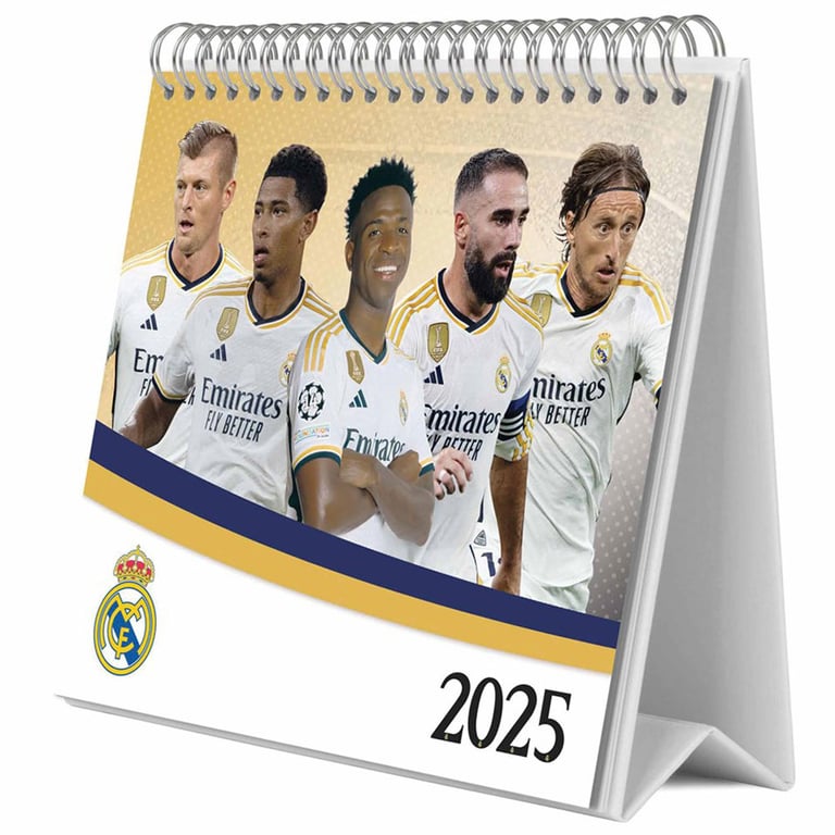 2025 Real Madrid CF Desk Easel Calendar Featuring Football Players