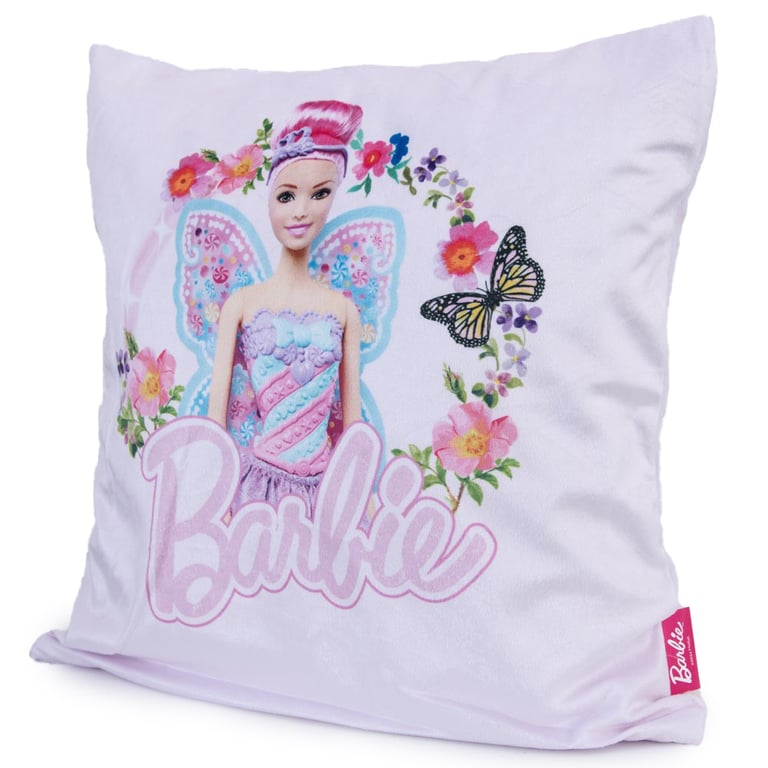 Barbie Princess Velvet Feel Cushion - Soft Pastel Design with Butterflies and Flowers, 100 Polyester