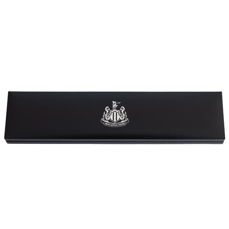 Newcastle United FC Black IP Leather Magnetic Clasp Engraved Crest Bracelet