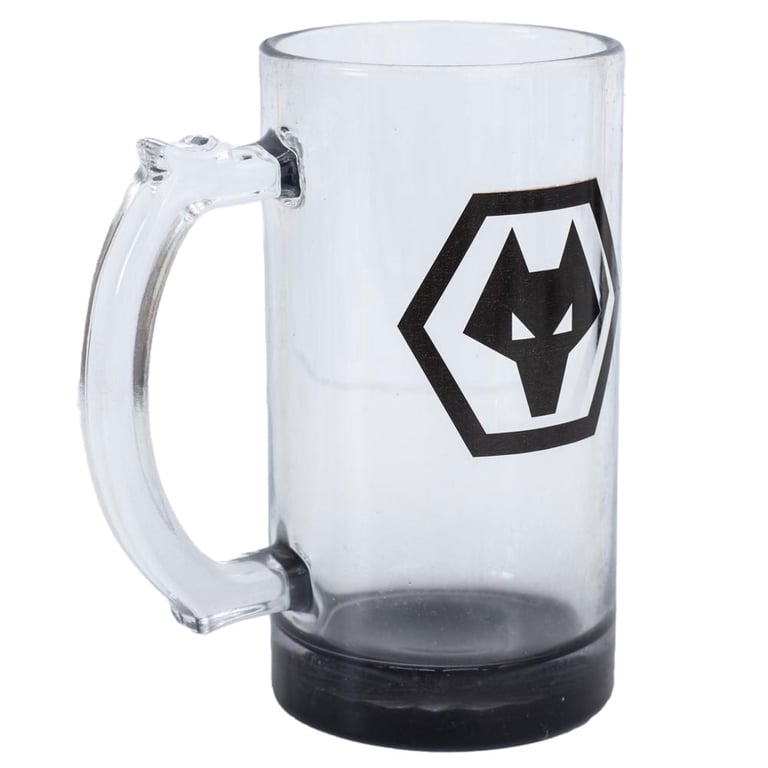 Wolverhampton Wanderers FC Stein Glass Tankard - Black Base Wolves Crest Glass Beer Mug