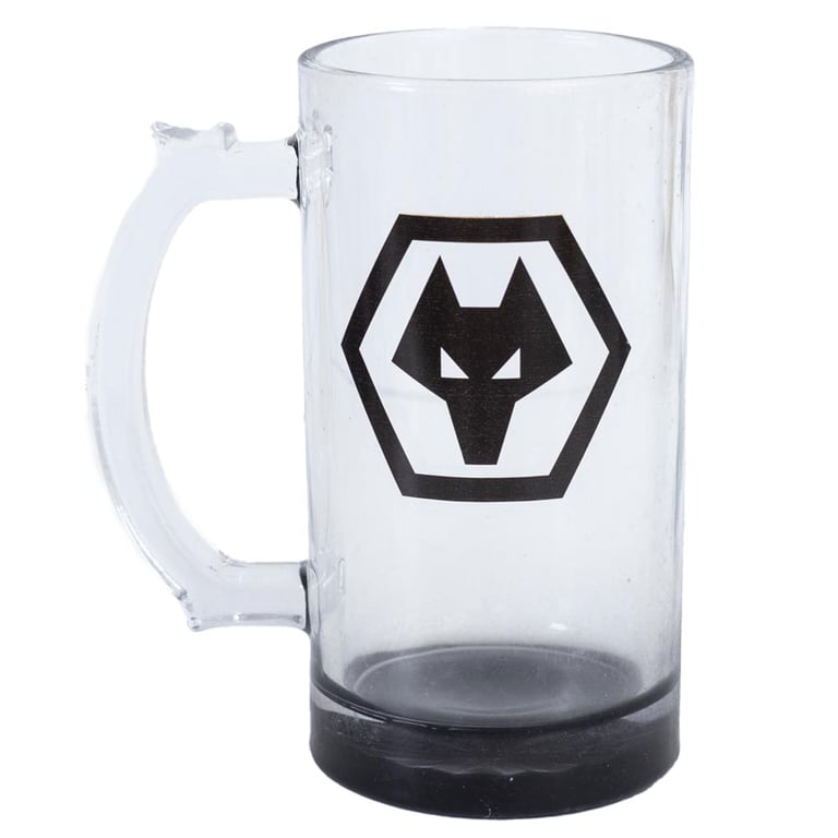 Wolverhampton Wanderers FC Stein Glass Tankard - Black Base Wolves Crest Glass Beer Mug